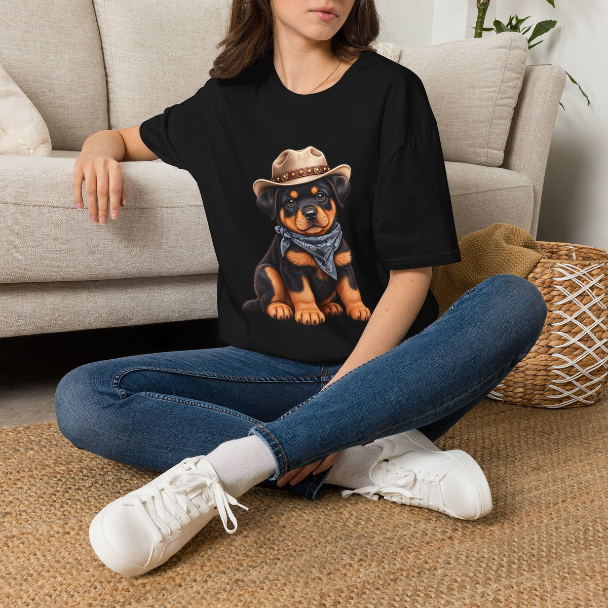 Cowboy Rottweiler T-Shirt Cute Puppy in Cowboy Hat