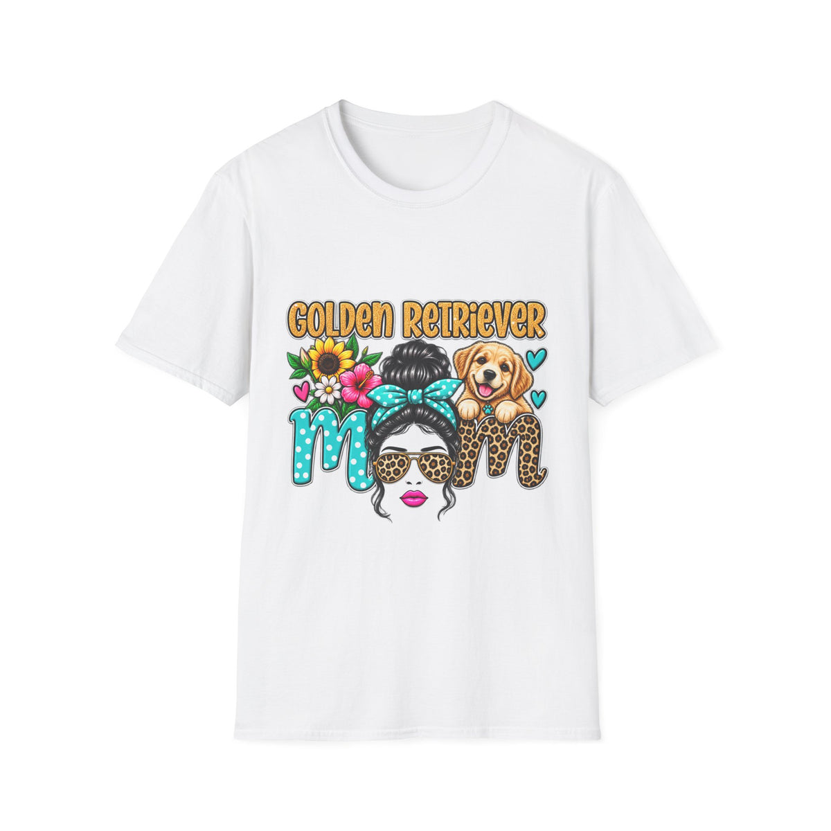 Golden Retriever Mom T-Shirt — Floral Messy Bun Dog Lover Tee