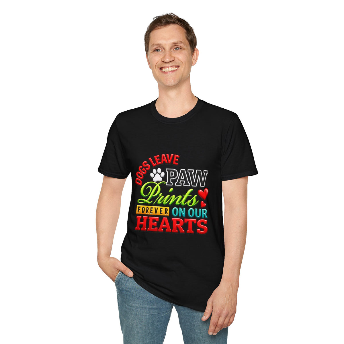 Dogs Leave Paw Prints T-Shirt — "Paw Prints Forever on Our Hearts" Memorial Tee