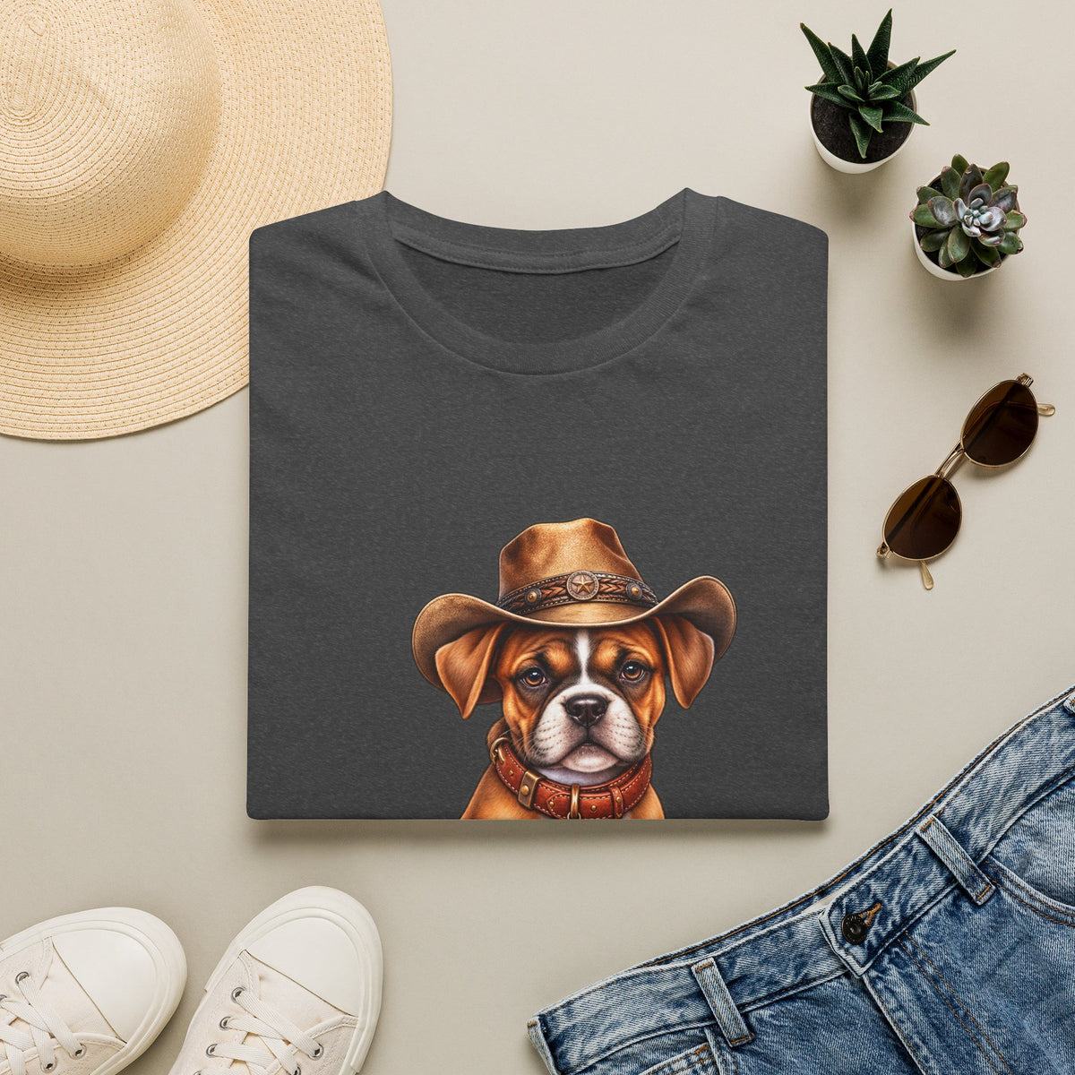 Cute Puppy Wearing Cowboy Hat Graphic Tee