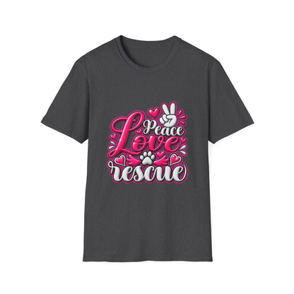 Rescue Love T-Shirt — "Peace Love Rescue" Pet Rescue Animal Advocate Tee