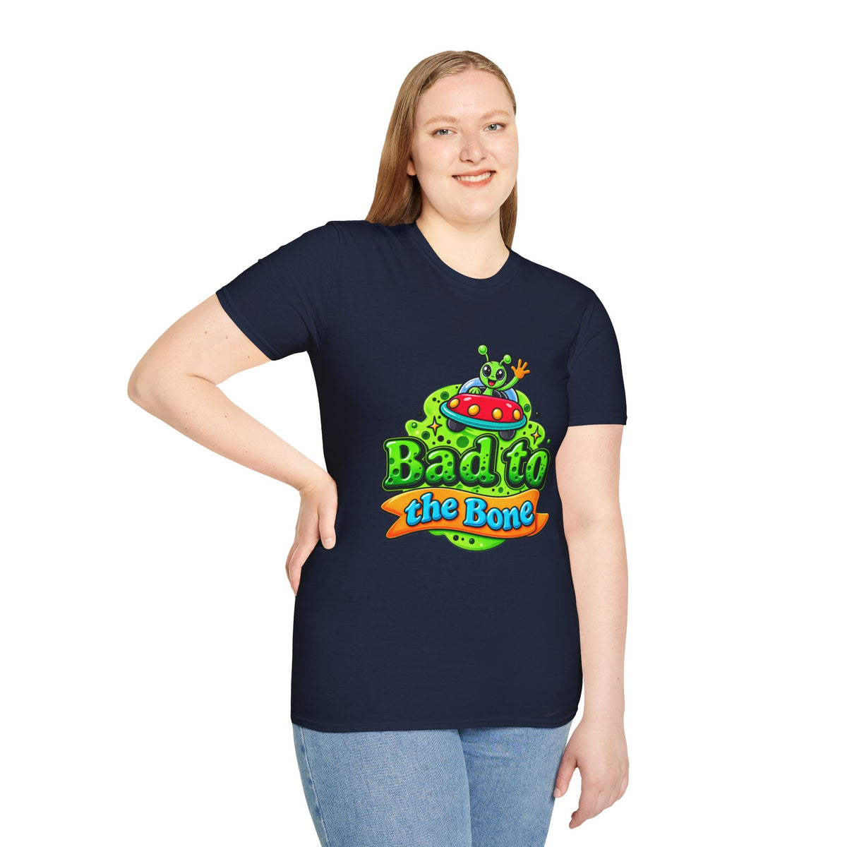 Bad to the Bone Alien T-Shirt — Cute UFO Cartoon Tee