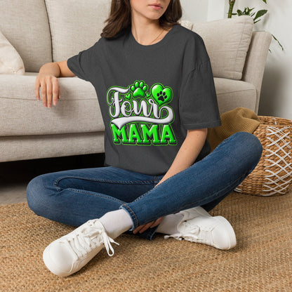 Dog Mama T-Shirt — "Fur Mama" Green Paw Print Tee