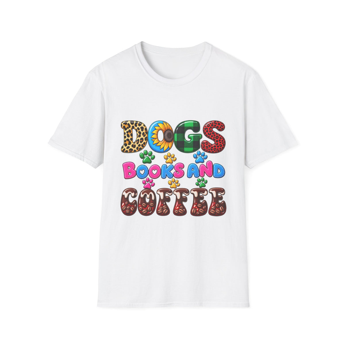 T-Shirt — Dogs, Books and Coffee Graphic Tee