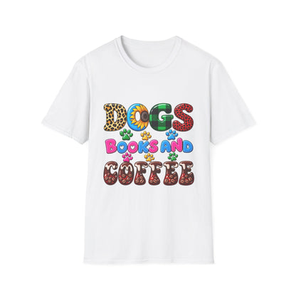 T-Shirt — Dogs, Books and Coffee Graphic Tee
