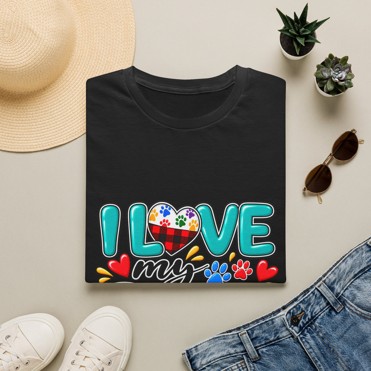 I Love My Dog Colorful Paw Heart T-Shirt