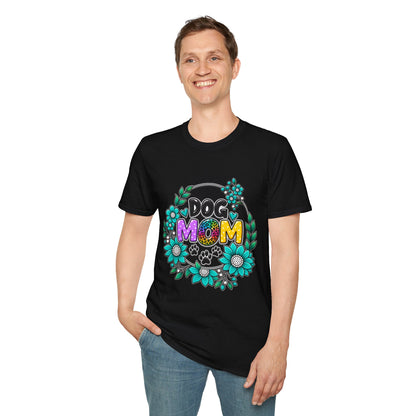 Dog Mom T-Shirt — Colorful Floral Paw Print Tee for Pet Lovers