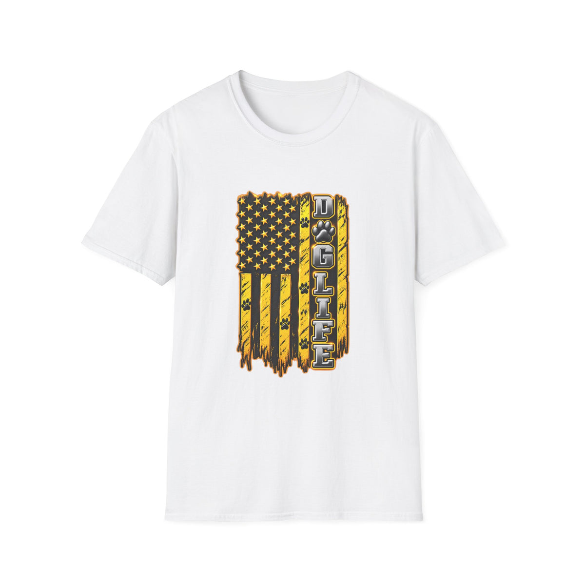 JCB Life Graphic T‑Shirt — Distressed Yellow American Flag Tractor Pride