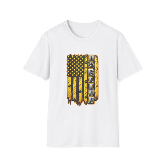 JCB Life Graphic T‑Shirt — Distressed Yellow American Flag Tractor Pride