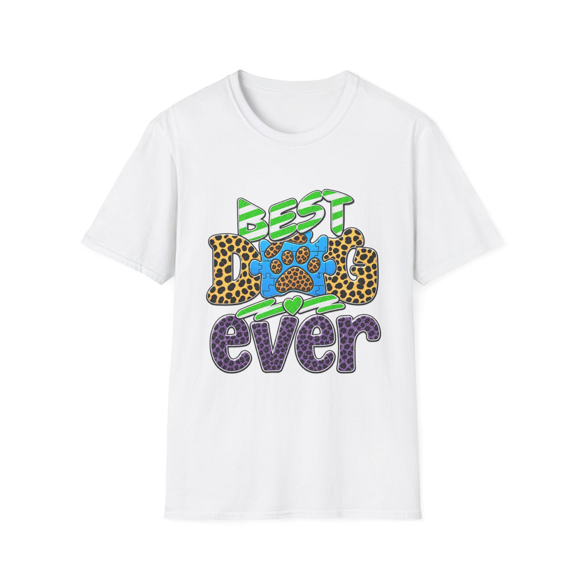 Best Dog Ever T-Shirt — Colorful Leopard & Paw Graphic