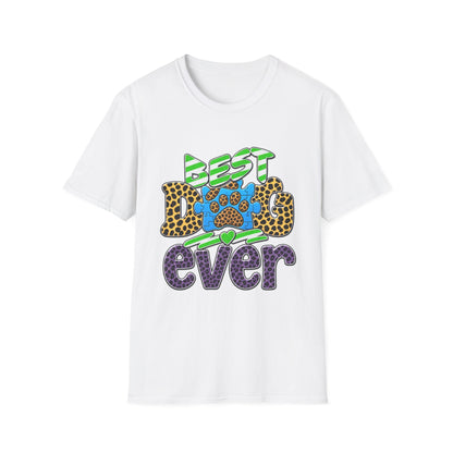 Best Dog Ever T-Shirt — Colorful Leopard & Paw Graphic