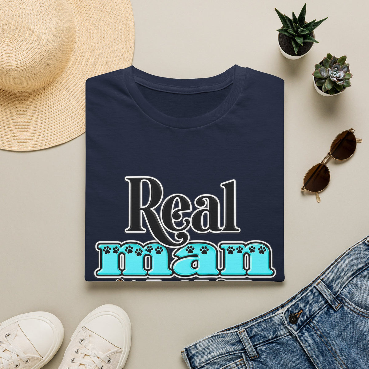 Real Man Loves Dogs T-Shirt — Vintage Paw Print Graphic