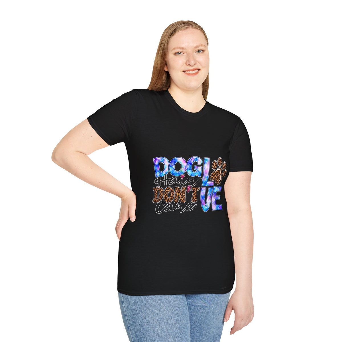 Dog Mom T-Shirt - "Dog Hair Don’t Care" Leopard Paw Graphic