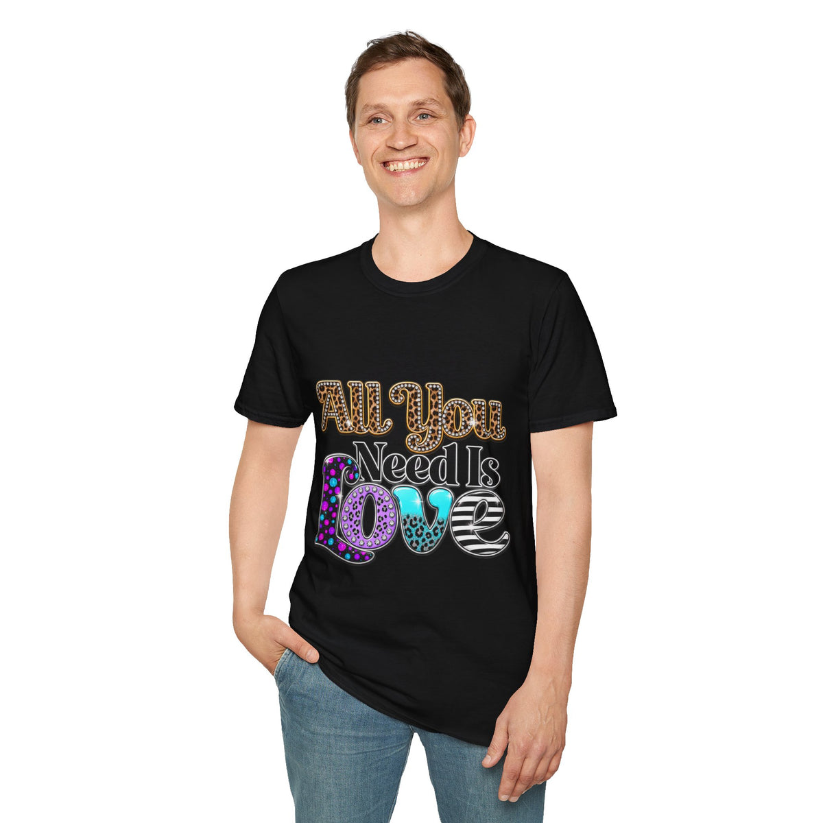 T-Shirt — "All You Need Is Love" Retro Leopard & Neon Heart Graphic Tee