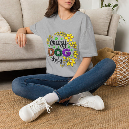 Crazy Dog Lady T-Shirt — Floral Paw Print Women's Tee