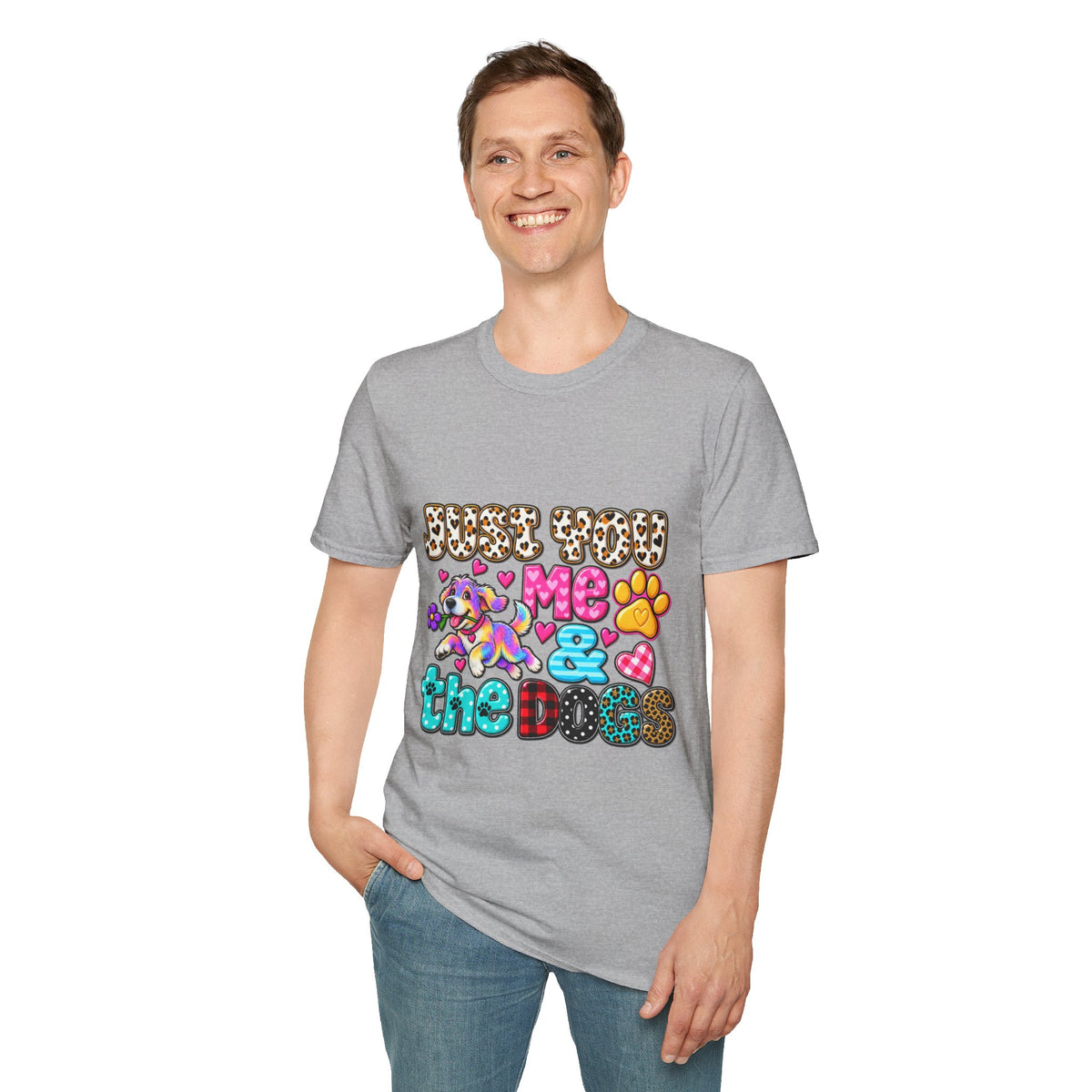 Just Feed Me & the Dogs T-Shirt — Cute Colorful Pet Lover Graphic Tee