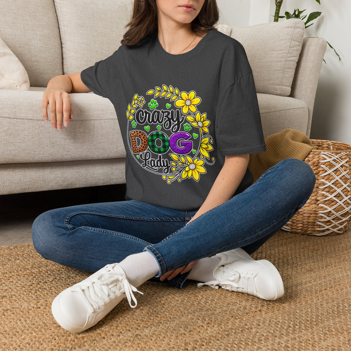 Crazy Dog Lady T-Shirt — Floral Paw Print Women's Tee