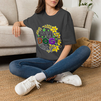 Crazy Dog Lady T-Shirt — Floral Paw Print Women's Tee