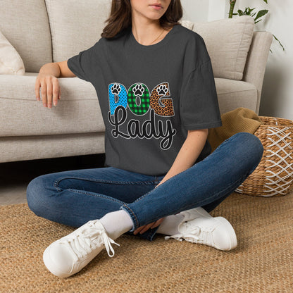 Dog Lady T‑Shirt — Colorful Paw Print DOG Graphic Tee for Pet Lovers