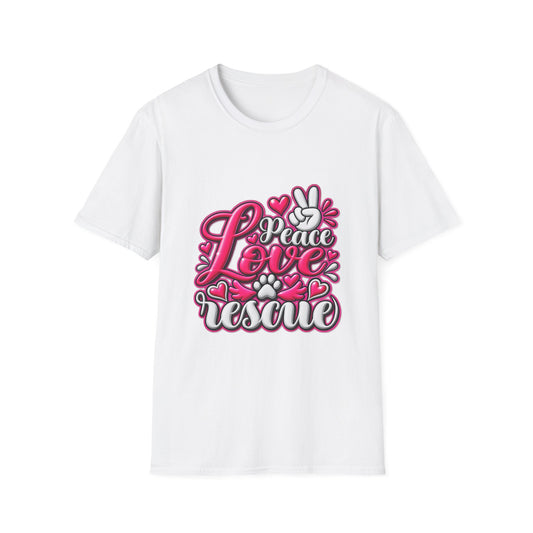 Rescue Love T-Shirt — "Peace Love Rescue" Pet Rescue Animal Advocate Tee