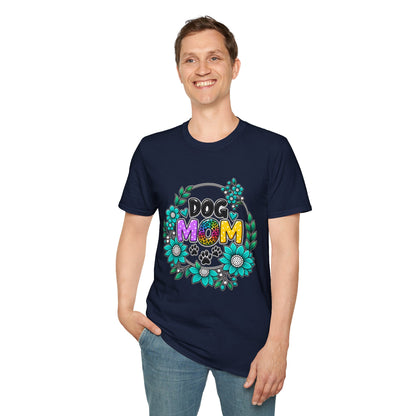 Dog Mom T-Shirt — Colorful Floral Paw Print Tee for Pet Lovers