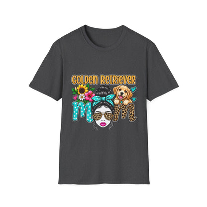 Golden Retriever Mom T-Shirt — Floral Messy Bun Dog Lover Tee
