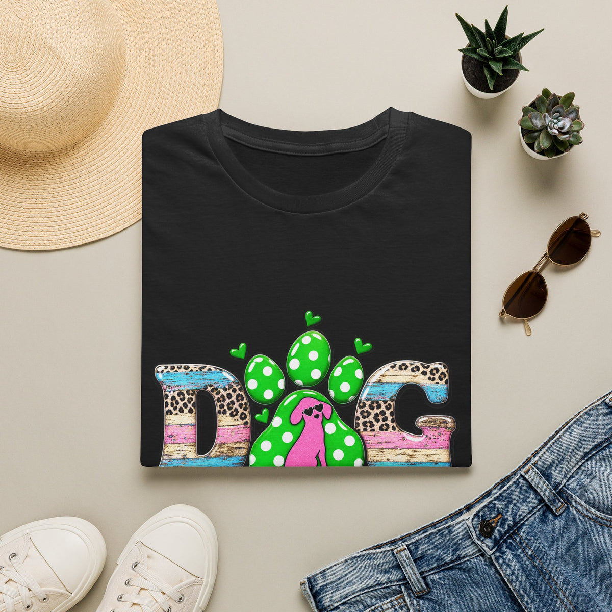 Dog Mama Tee — Colorful Paw & Cactus Graphic T-Shirt