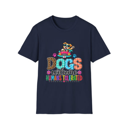 Dogs Welcome Graphic T-Shirt — Cute Puppy Car Design