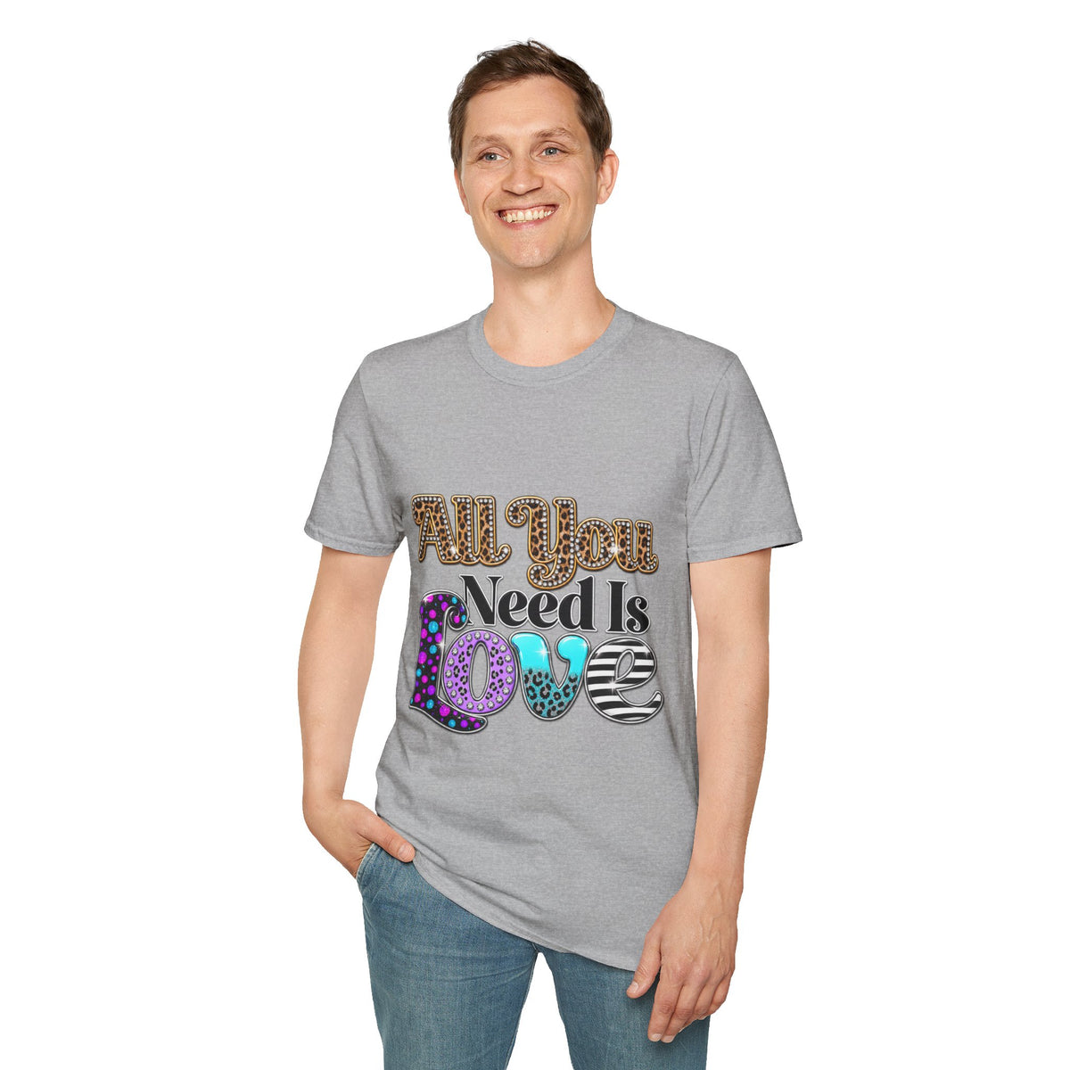 T-Shirt — "All You Need Is Love" Retro Leopard & Neon Heart Graphic Tee