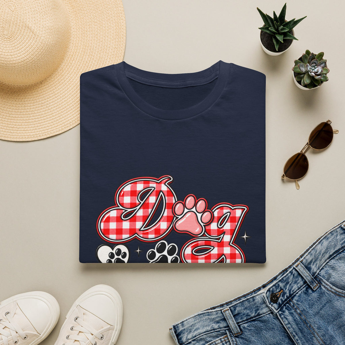 Dog Mom T-Shirt — Red Gingham Paw Graphic Tee