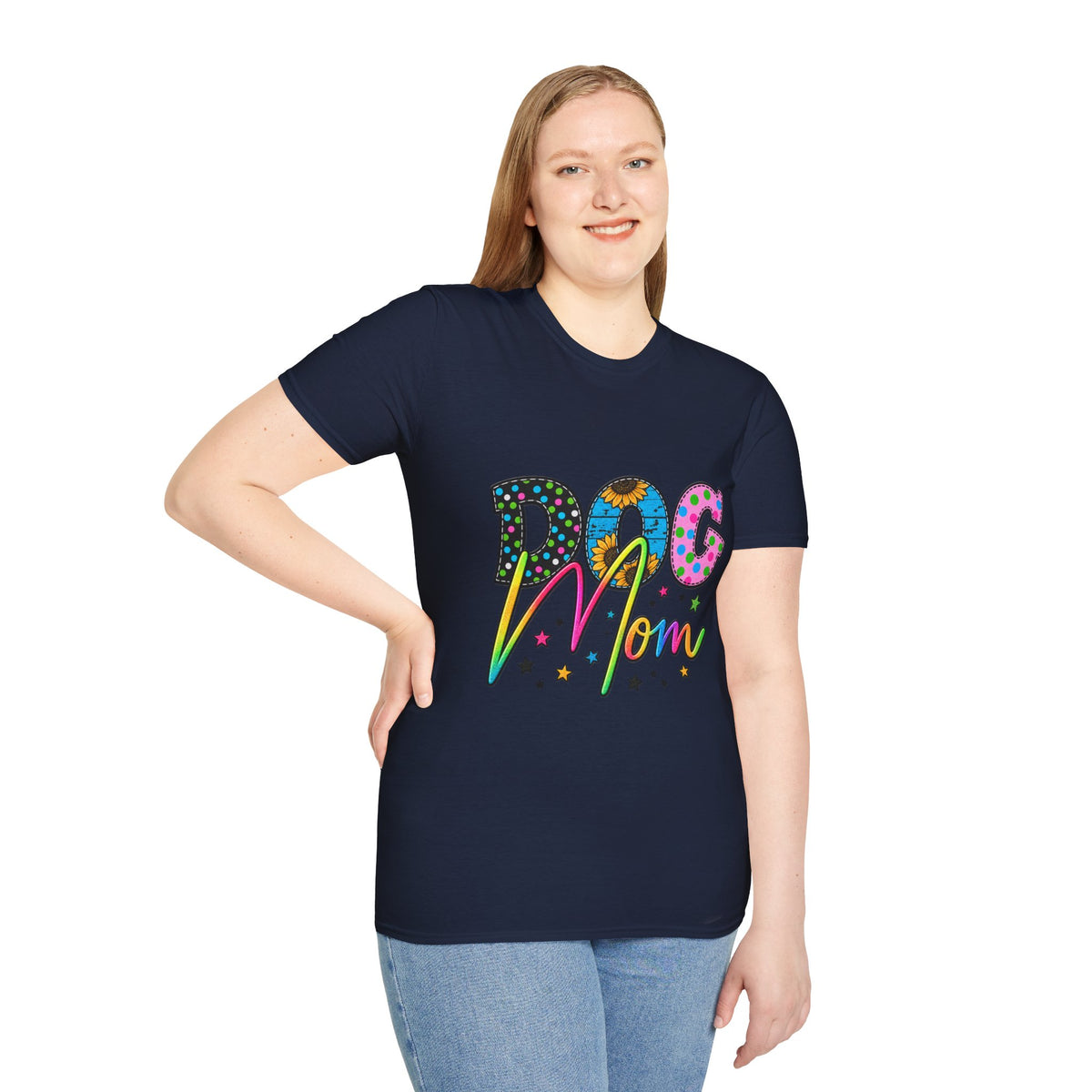 Dog Mom T-Shirt  Colorful Floral & Polka Dot Graphic