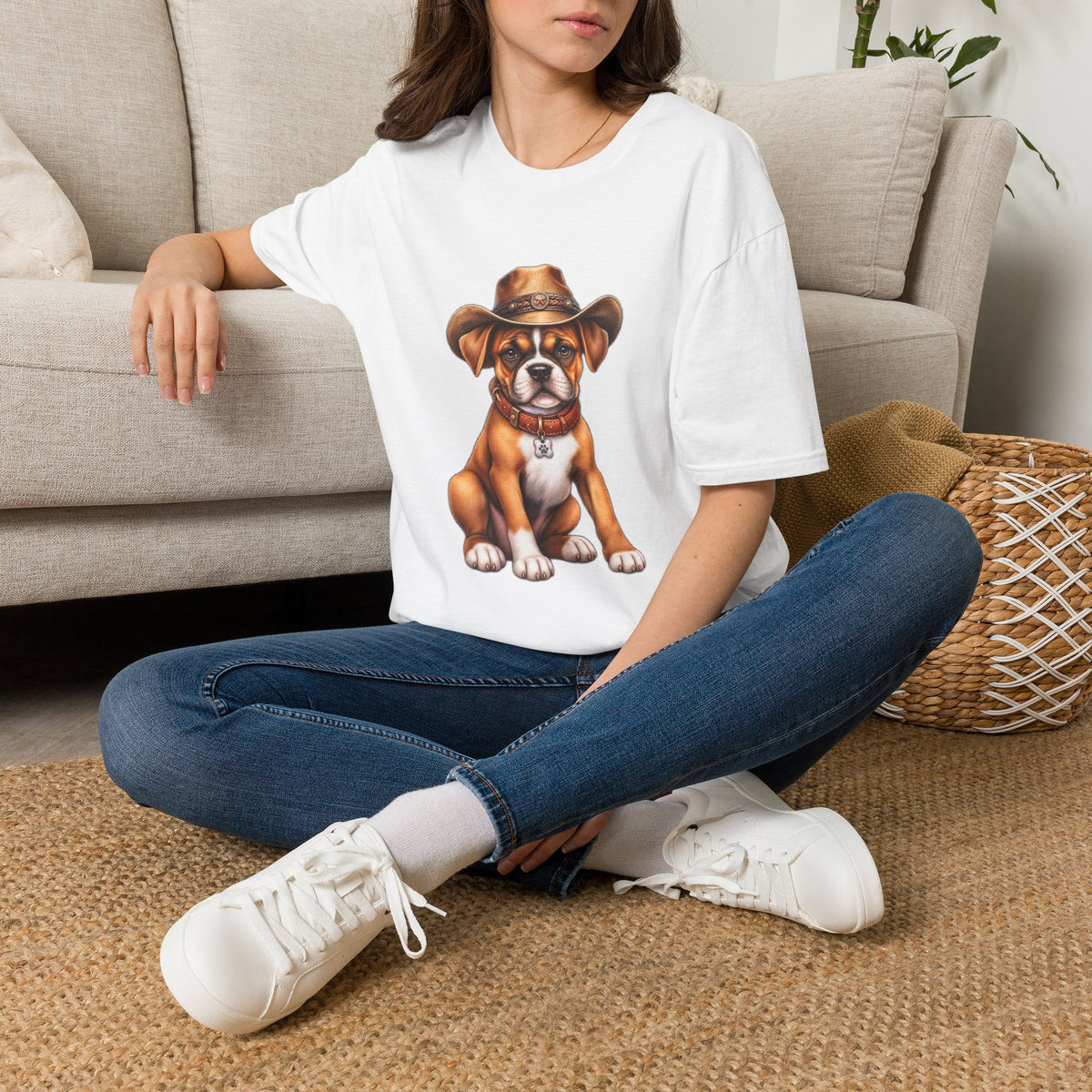 Cute Puppy Wearing Cowboy Hat Graphic Tee