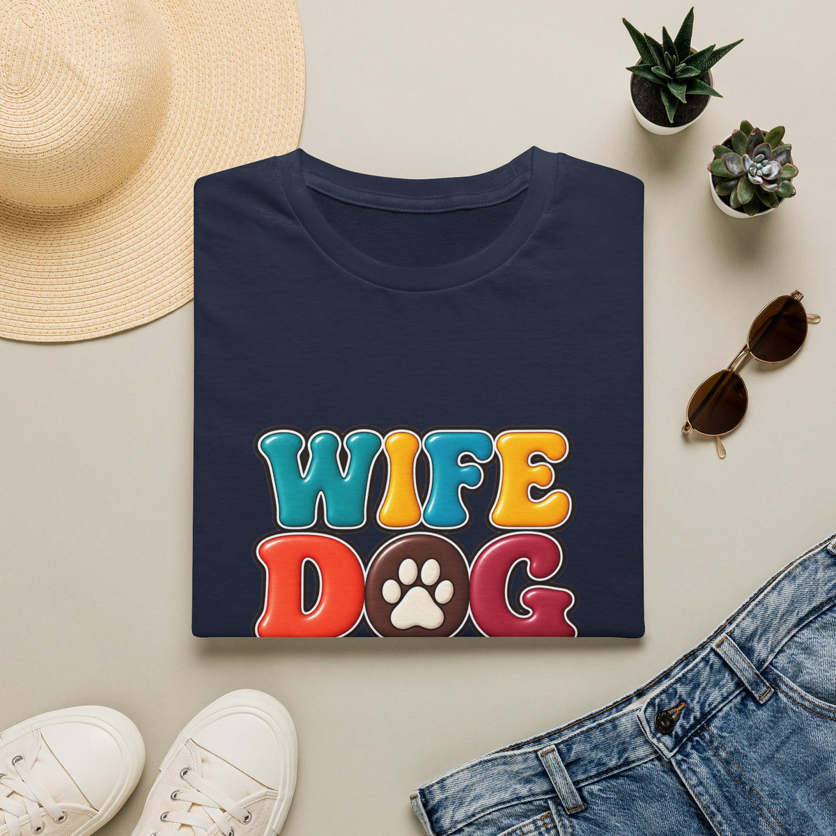 "Wife Dog Mom Boss" Colorful Paw Print Tee