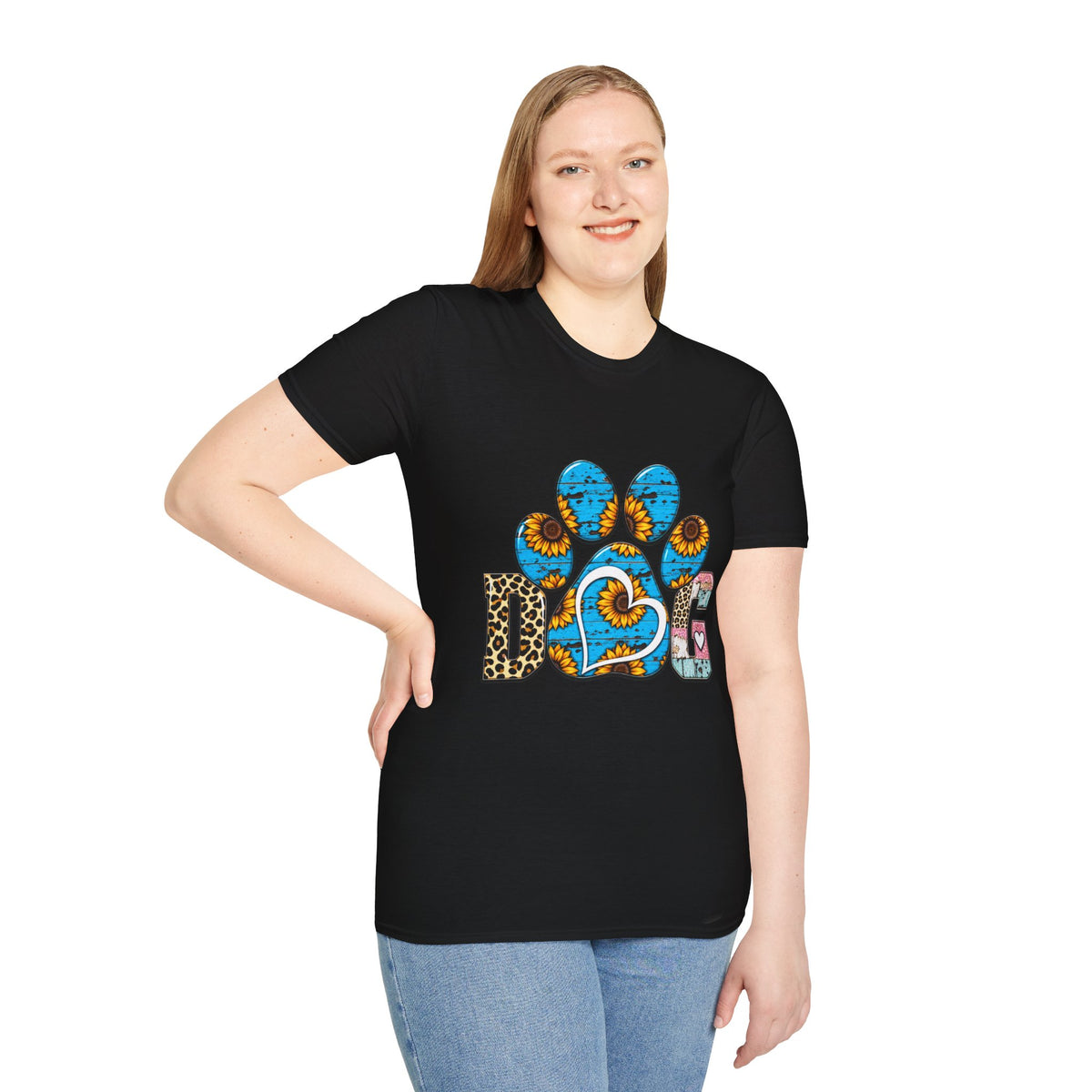Sunflower Paw Print T-Shirt — Blue Rustic Pet Lover Tee