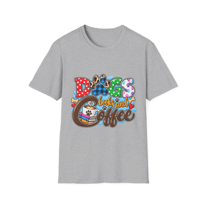 Dog Mom T-Shirt — "Dogs, Books and Coffee"