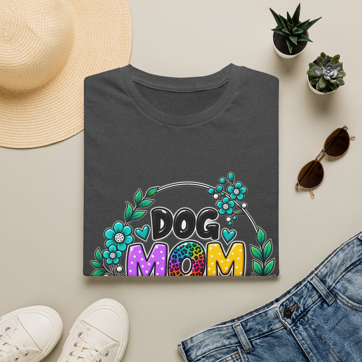 Dog Mom T-Shirt — Colorful Floral Paw Print Tee for Pet Lovers