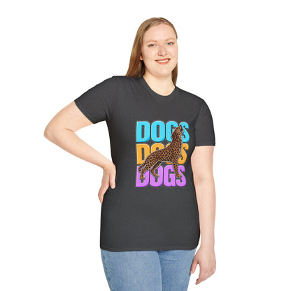 Dogs Retro Graphic T-Shirt — Colorful Leopard Print Design