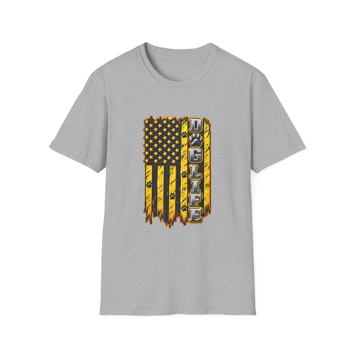 JCB Life Graphic T‑Shirt — Distressed Yellow American Flag Tractor Pride