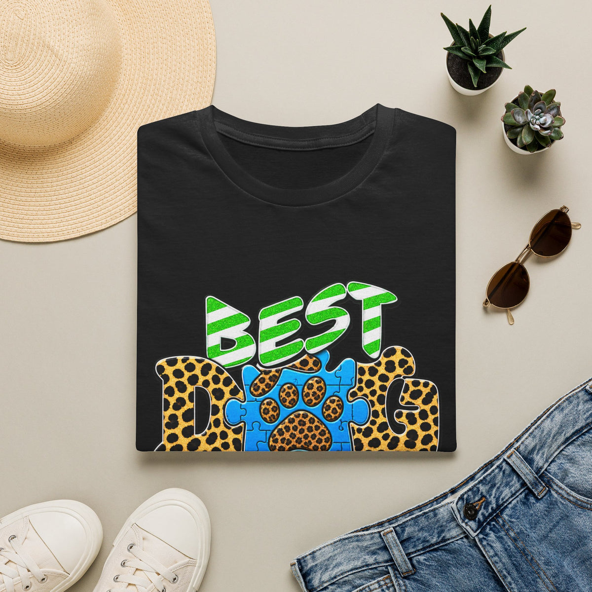 Best Dog Ever T-Shirt — Colorful Leopard & Paw Graphic