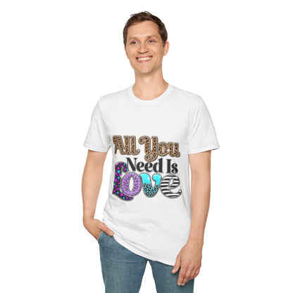 T-Shirt — "All You Need Is Love" Retro Leopard & Neon Heart Graphic Tee