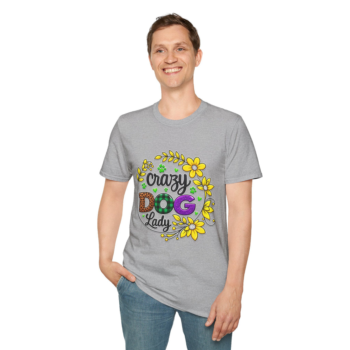 Crazy Dog Lady T-Shirt — Floral Paw Print Women's Tee