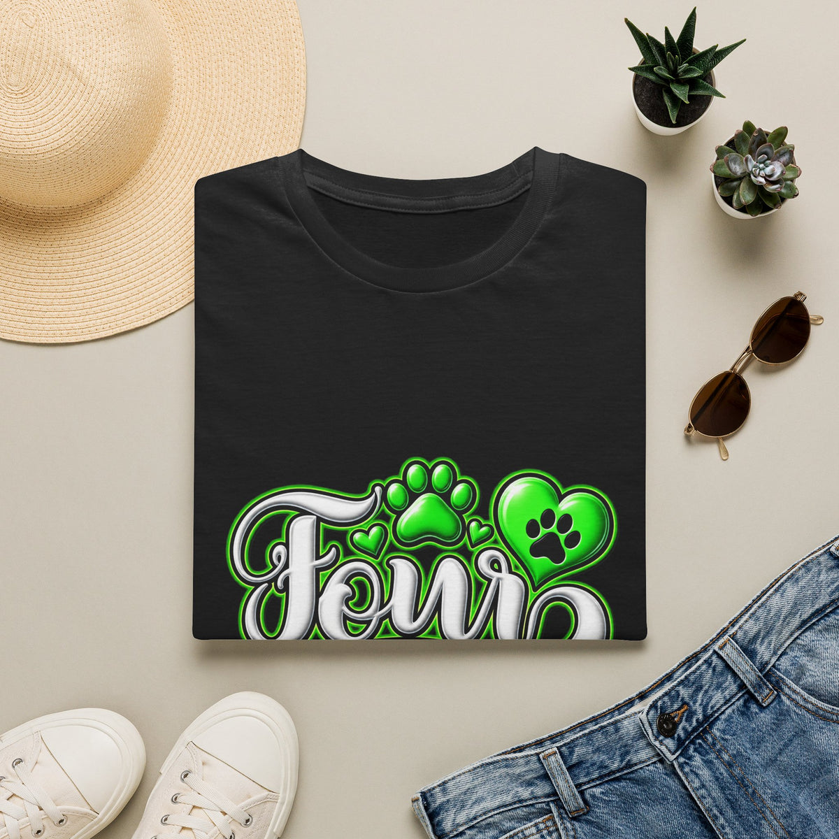 Dog Mama T-Shirt — "Fur Mama" Green Paw Print Tee