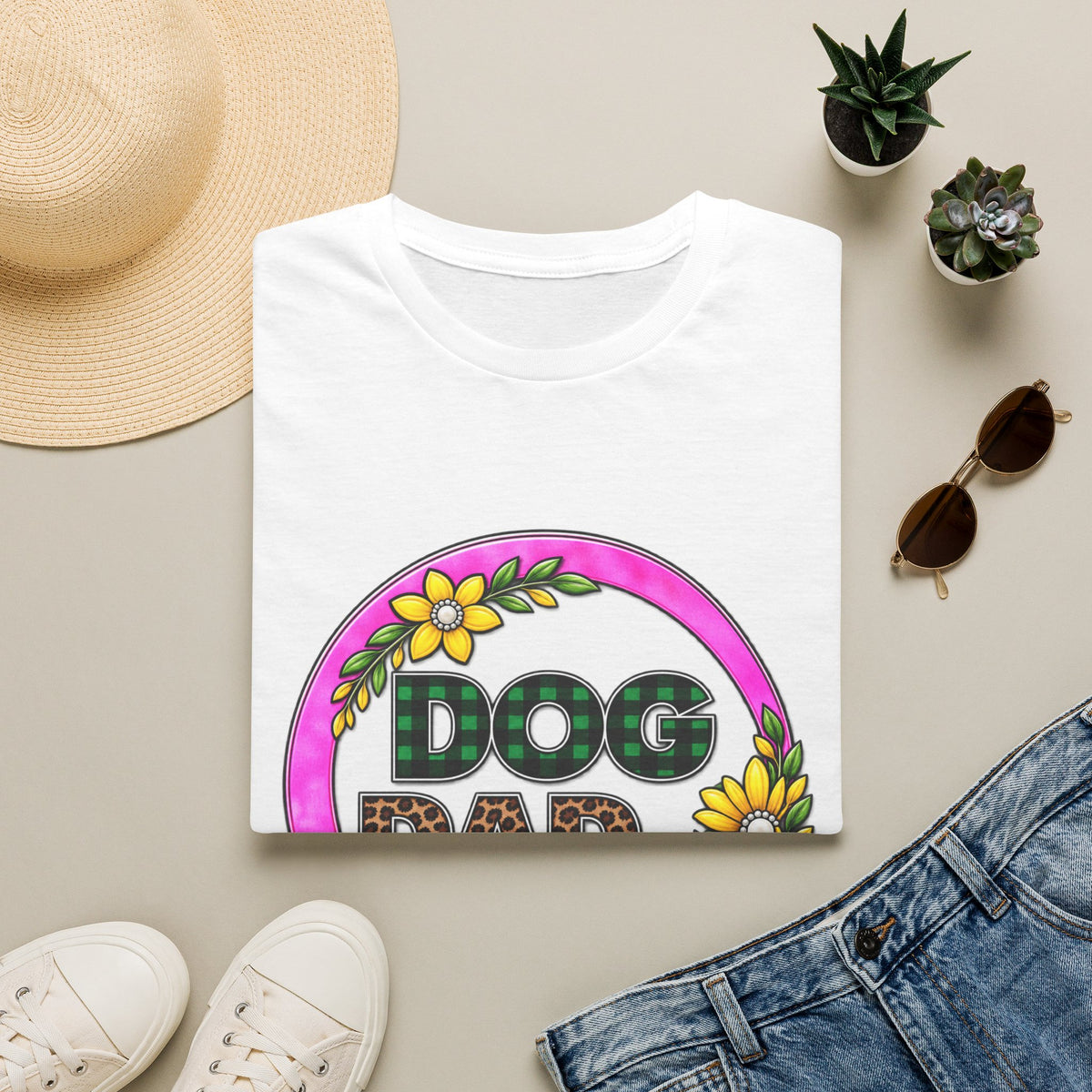 Dog Dad T‑Shirt — Floral Plaid Pet Lover Tee