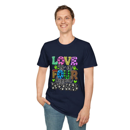 Love Is a Four-Legged Word T-Shirt — Colorful Paw Print Pet Lover Tee