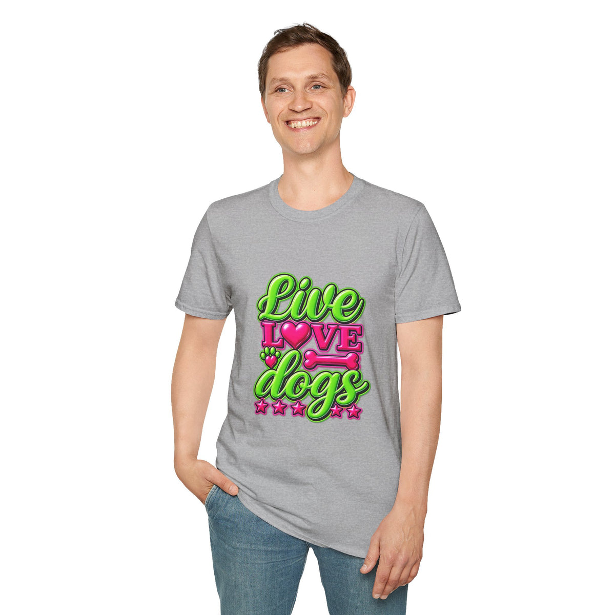 Live Love Dogs T-Shirt — Bright Neon Paw Graphic Tee
