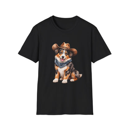 Cowboy Dog T-Shirt — Cute Australian Shepherd in Hat