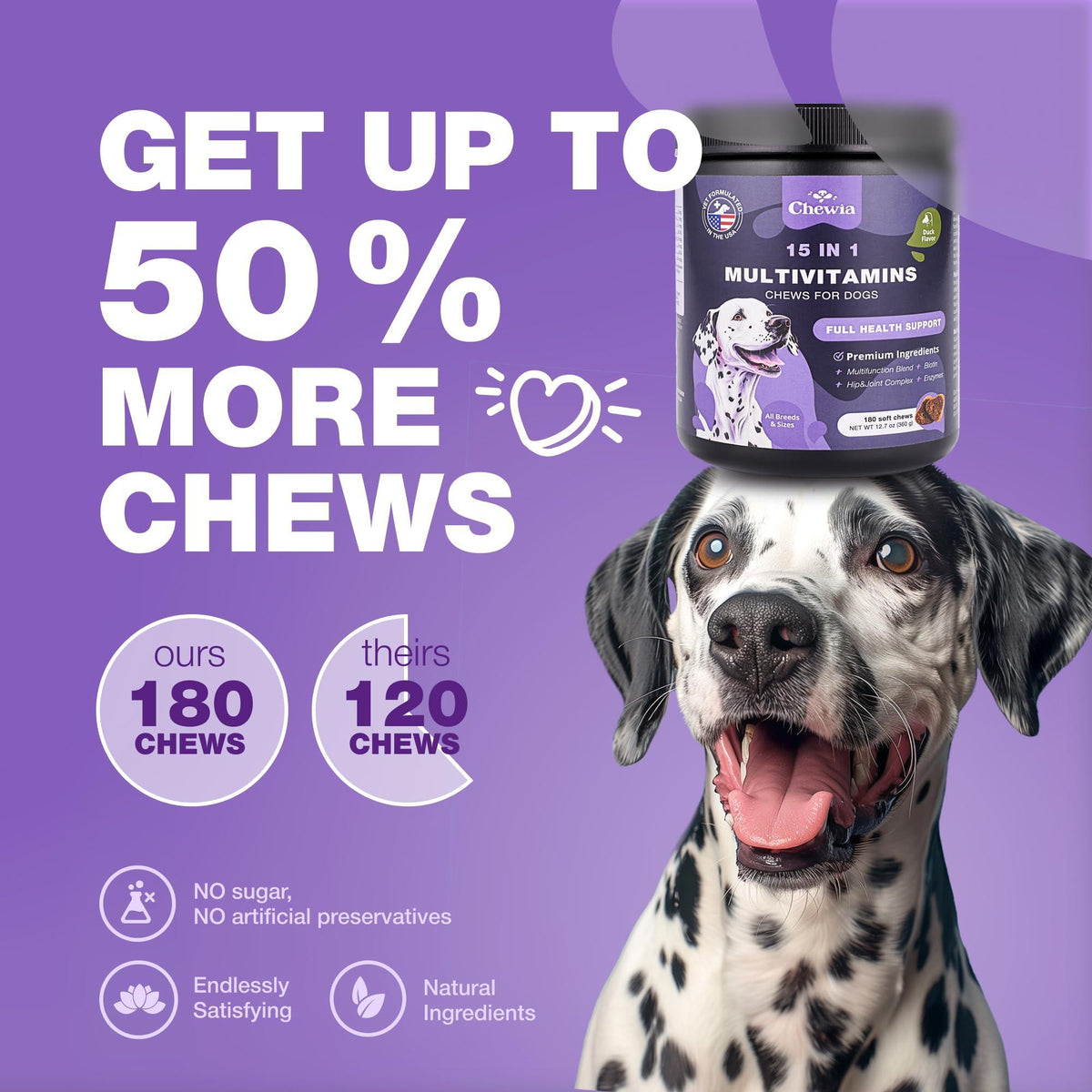 Dog Vitamins 15-in-1 Multivitamin Chews with MSM