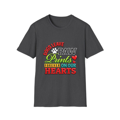 Dogs Leave Paw Prints T-Shirt — "Paw Prints Forever on Our Hearts" Memorial Tee
