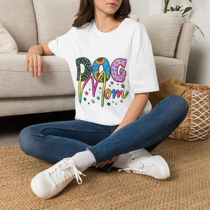 Dog Mom T-Shirt  Colorful Floral & Polka Dot Graphic