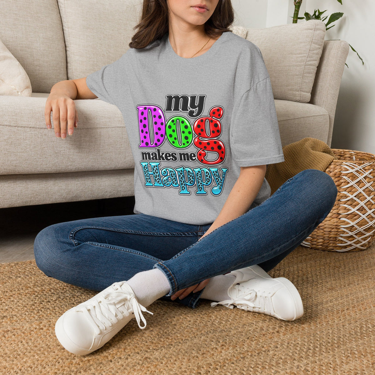 My Dog Makes Me Happy Colorful Retro Graphic